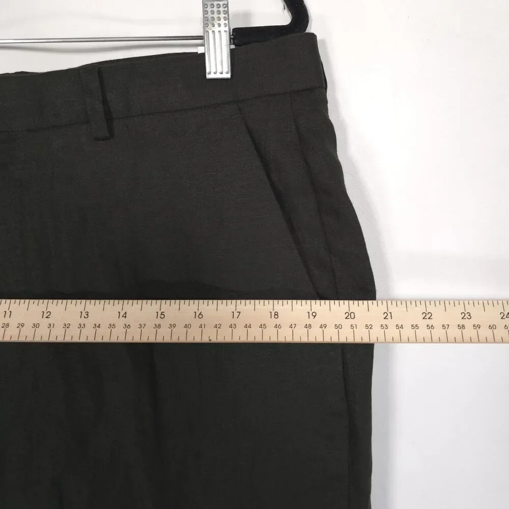 ZARA Mens New 32X30 Dress Pants 100% Linen Olive Green Straight Leg Tailored